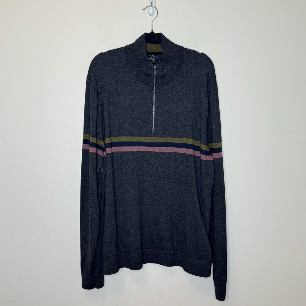 Ted Baker London Allova Charcoal Striped Henley Pullover Size 7 XL